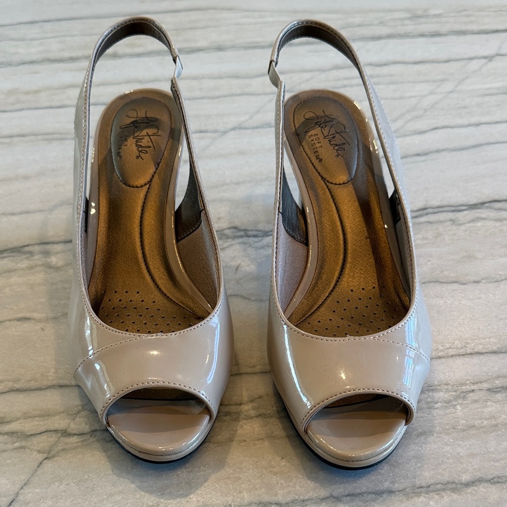Life Stride Soft System Nude Slingback Heels with Flex Soles Size 9.5 - Picture 3 of 8